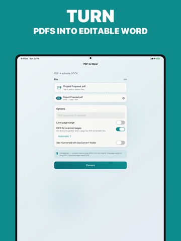 DocConvert: Word to PDF, DOCX iPad screenshot