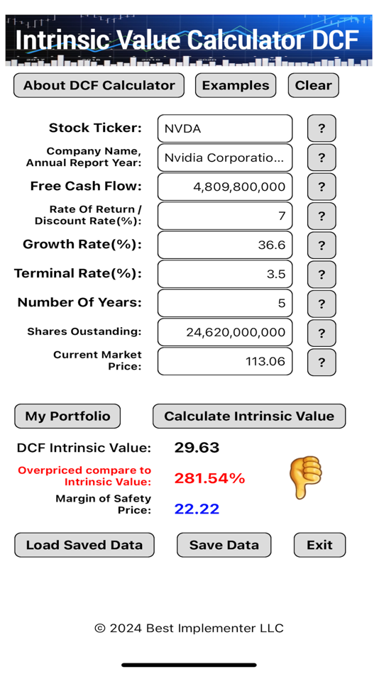 #1. Intrinsic Value Calculator DCF (iOS) By: Best Implementer LLC