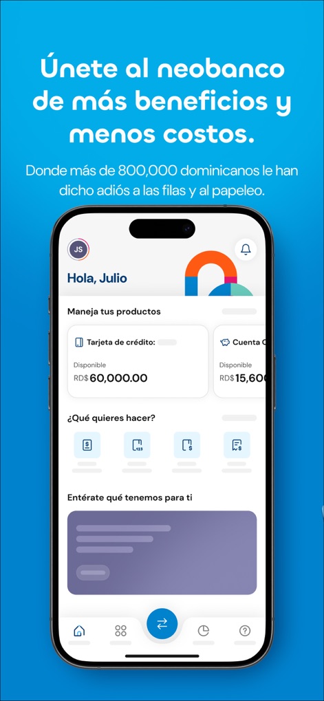 Qik Banco Digital - Users can effortlessly manage their products, viewing credit card balances and savings accounts, directly from the app's personalized home screen.