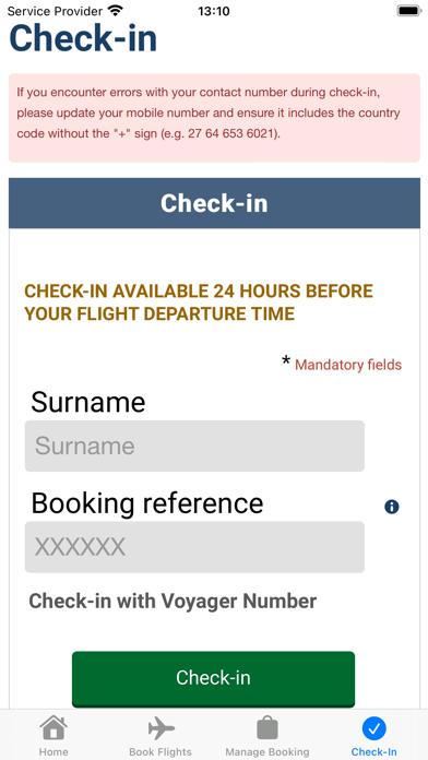 South African Airways Screenshot