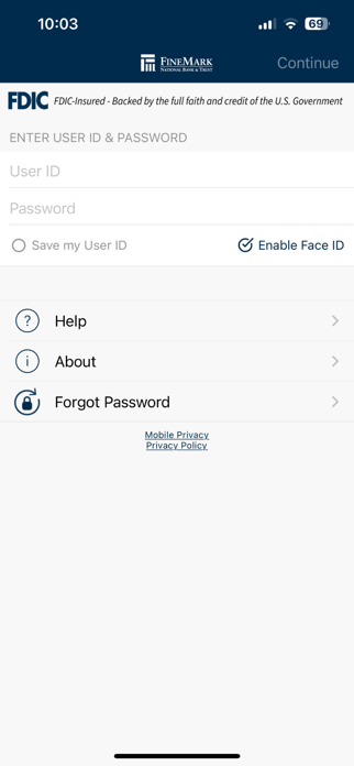 FineMark Personal Mobile App Screenshot 1 of 5