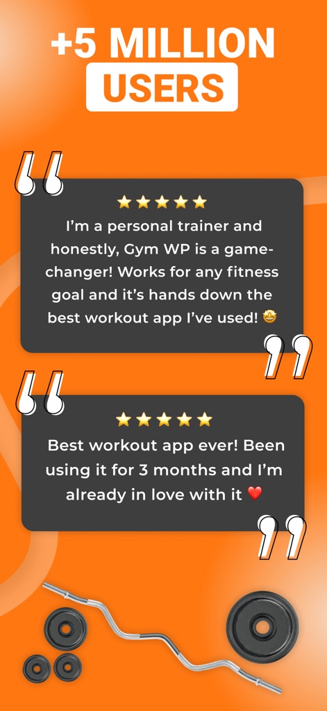 Gym WP - Workout Planner & Log - Read positive user reviews that consistently award 5-star ratings, highlighting testimonials that affirm the app's effectiveness and impact.