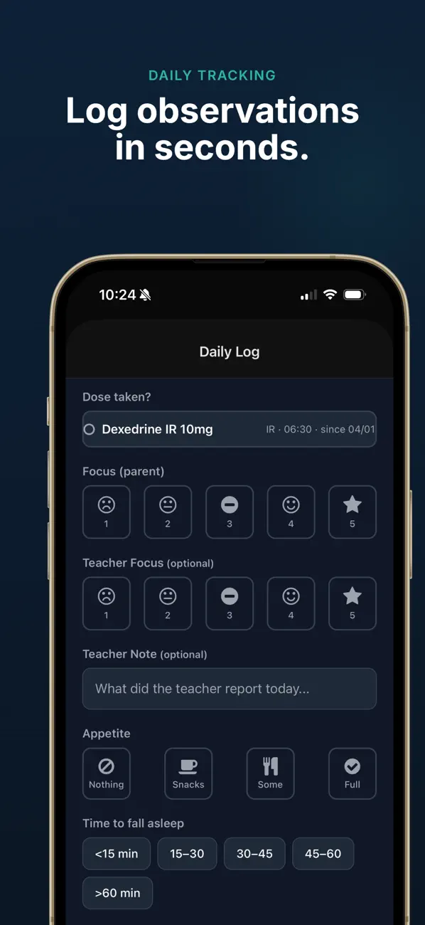 Screenshot #2 pour Titrate: ADHD Med Tracker