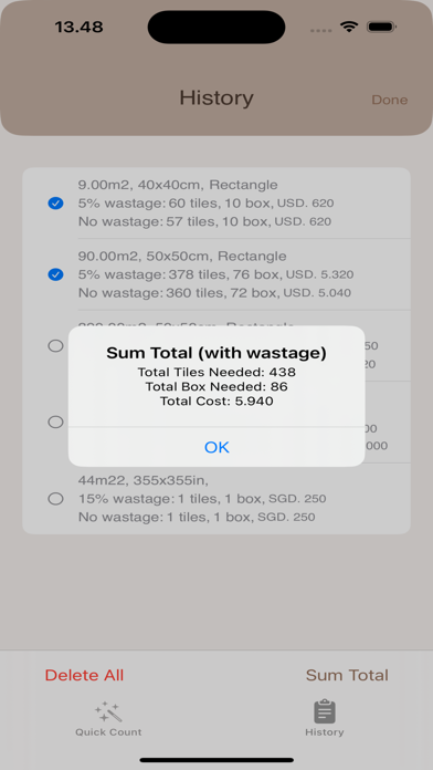 Tile Estimates Screenshot