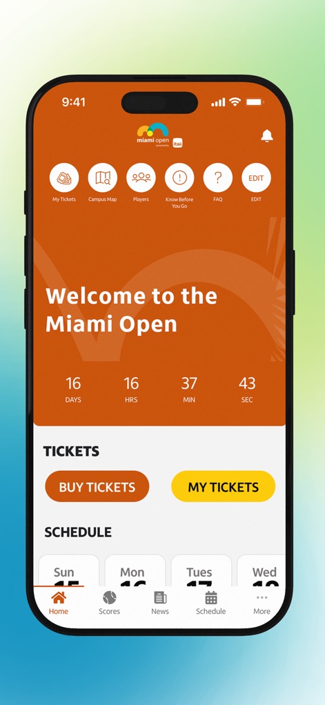 Miami Open presented by Itaú - This tool provides an organized dashboard, featuring intuitive navigation icons for key event information and a prominent countdown timer to the tournament start.