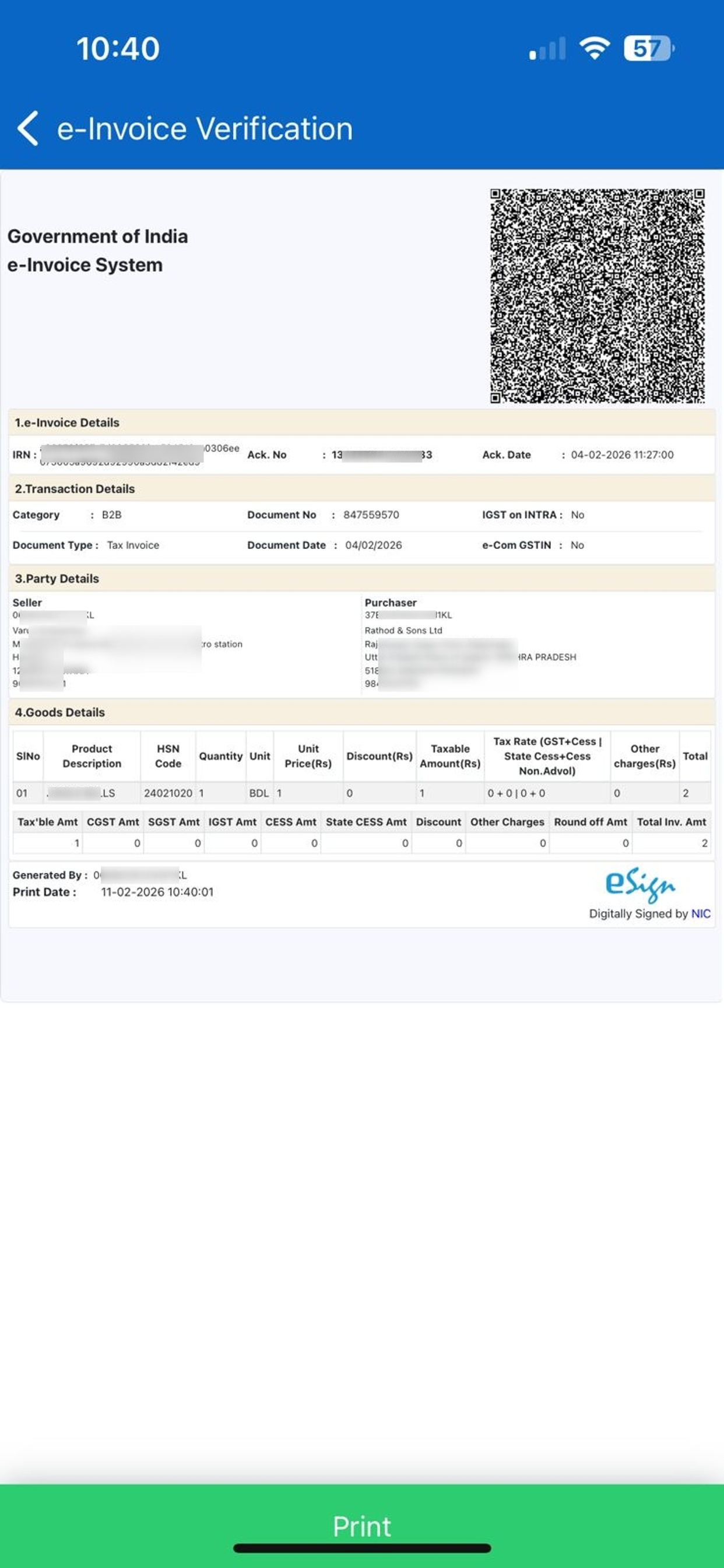 NIC e-Invoice Verification