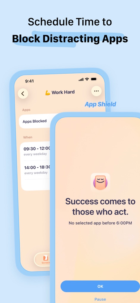 OffScreen: Screen Time Control - ユーザーは特定のアプリのブロック時間を柔軟に設定でき、ブロック中には集中を促すメッセージが表示され、より生産的な環境を築けます。