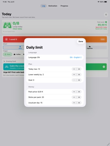 Quit IQOS Tracker Stop Vaping iPad screenshot