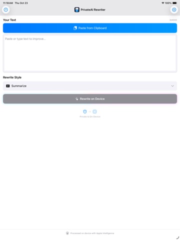Private AI Rewriter iPad screenshot