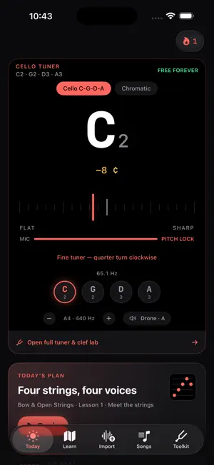Soloist Cello: Lessons, Tuner screenshot 2