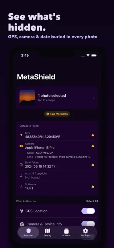 MetaShield: EXIF & GPS Eraser screenshot 1 of 5