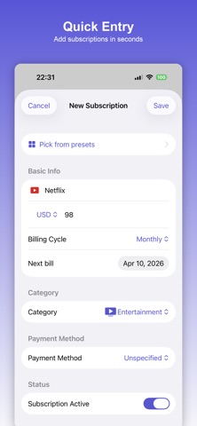 SubLens: Subscription Tracker iPhone screenshot