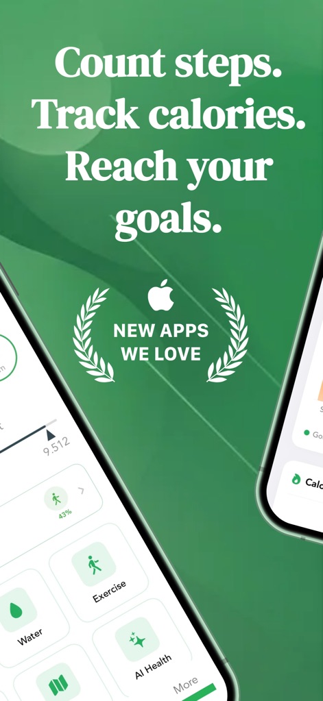 The Pedometer: Step Counter - A interface revela uma variedade de ferramentas de bem-estar, incluindo opções para registro de água ('Water') e atividades de exercício ('Exercise'), indicando uma abordagem multifacetada à saúde.