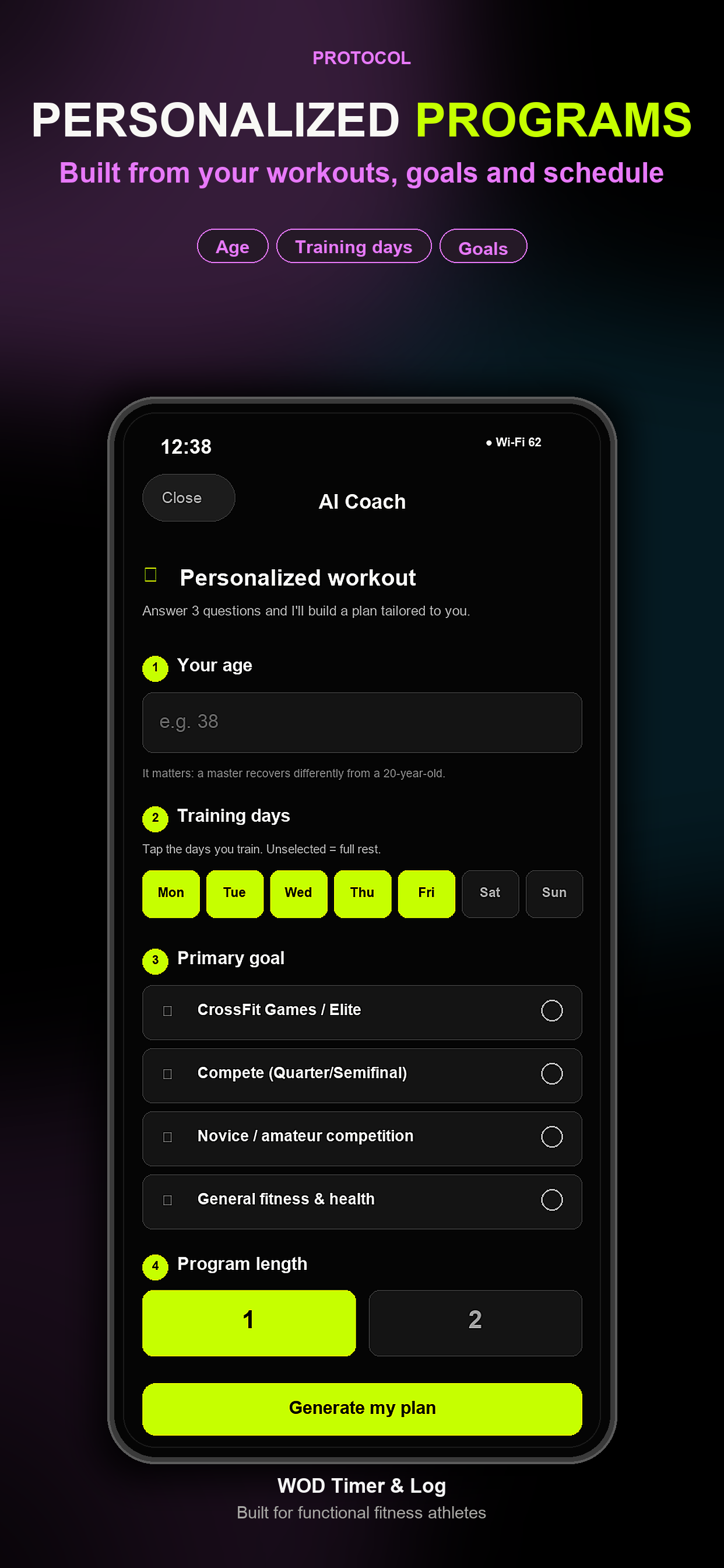 WOD Timer & Log: Protocol