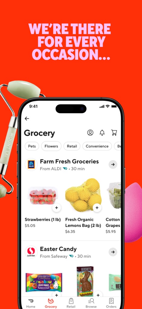 DoorDash: Food, Grocery, More - The app's grocery section makes it easy for users to find both everyday essentials like farm-fresh strawberries and seasonal items such as Easter candy.
