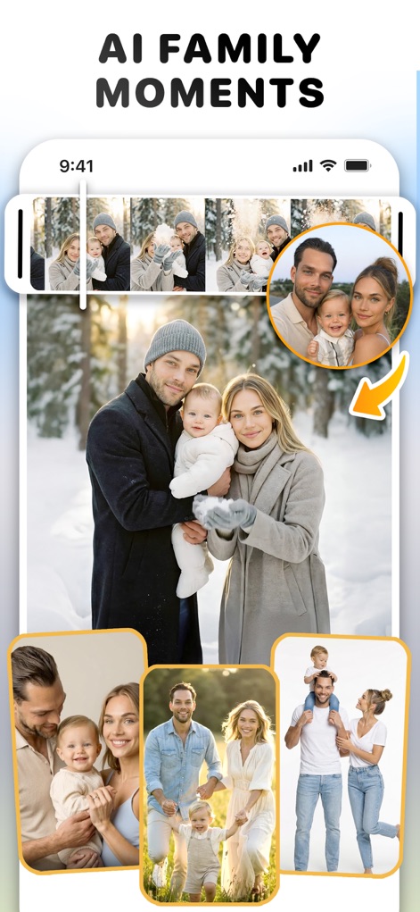 Cosplay: Future Baby Generator - Observe the app's capability to generate heartwarming AI family moments, allowing users to combine images into cohesive portraits set in varied beautiful environments.