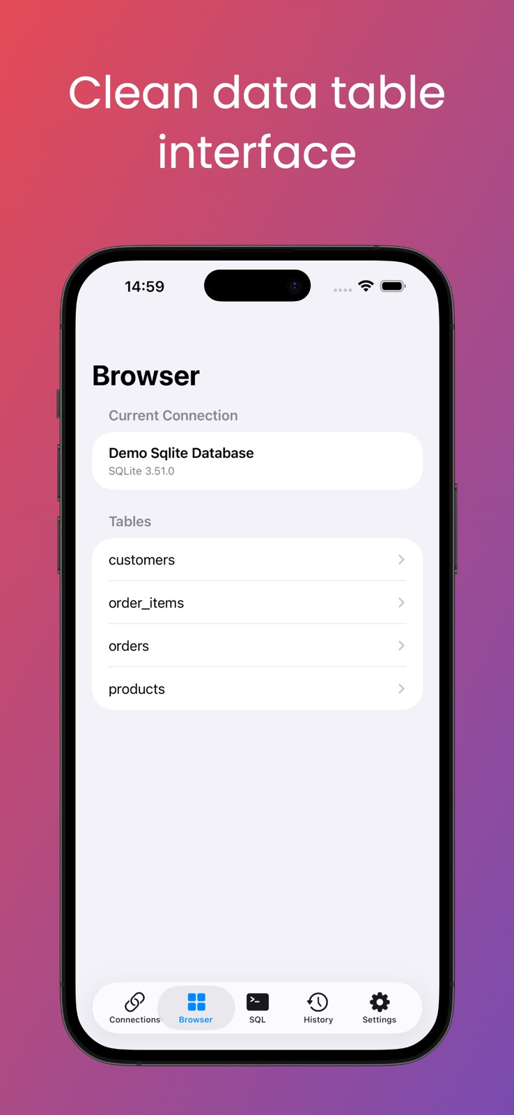 Mobile Database Client iphone screenshot 2