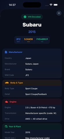 VINCarScanner: Full Car Specs Screenshot 2 of 5