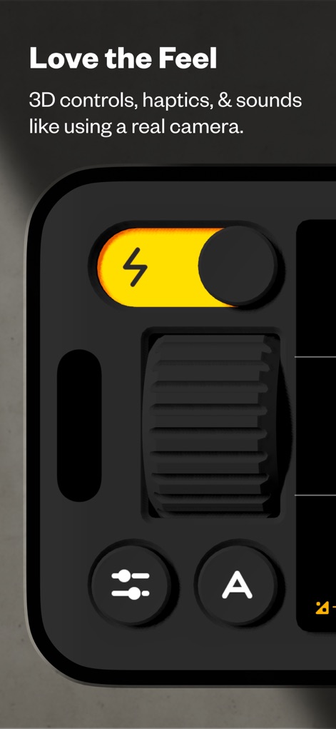(Not Boring) Camera - Enjoy an engaging user experience with the app's 3D controls and custom haptics, evoking the feel of a real camera.
