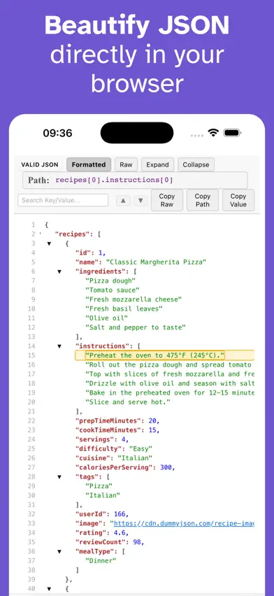 Format JSON for Safari screenshot 1