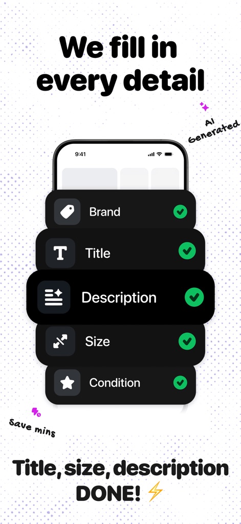 SellRaze: List, sell, earn - The app leverages AI to autogenerate optimized listing details such as the "Title" and "Description", saving valuable time for sellers.
