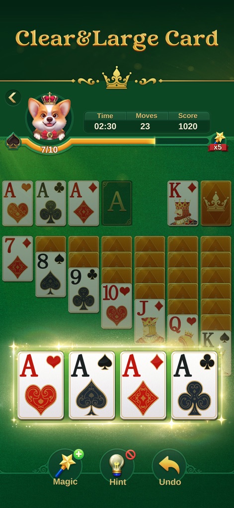 Jenny Solitaire - Card Games - This app ensures comfortable gaming with its clear and large fonts/cards, offering an effortless view of the classic card game play for all players.