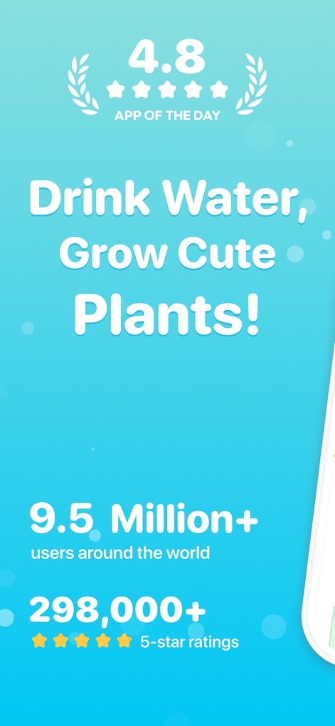 Plant Nanny Cute Water Tracker - La aplicación celebra su estatus de "App del Día" y su impresionante calificación de 4.8 estrellas, destacando la confianza de sus más de 9.5 millones de usuarios.