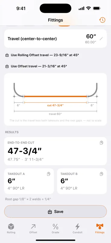 Pipe Offset Calculator! screenshot 2 of 7