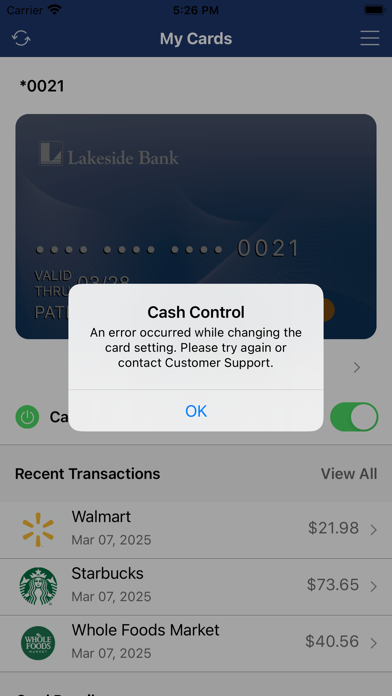 Lakeside Bank Cash Control Screenshot