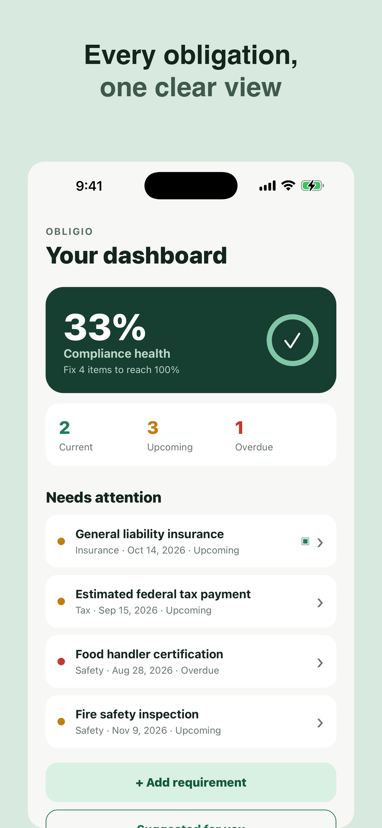Screenshot 1 of Obligio: Compliance Tracker