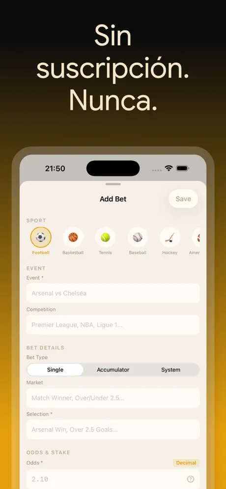 BetLog — Registro de Apuestas — captura de pantalla del iPhone 6