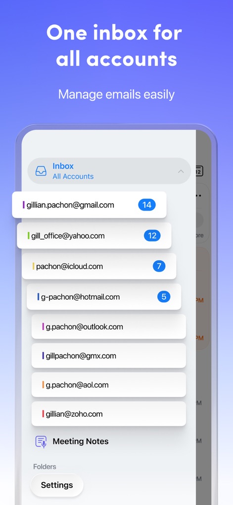 Spark AI Email & Calendar - Users can manage diverse accounts like "Gmail" and "Outlook" within a single, integrated "Inbox All Accounts" view.