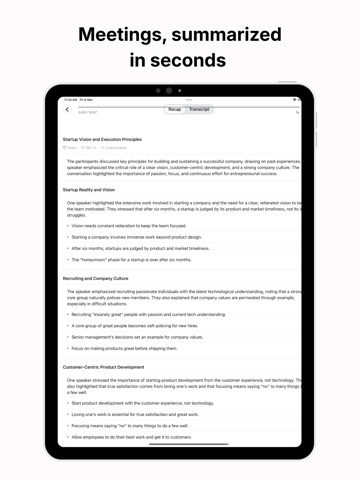 Recap: AI Meeting Notes iPad screenshot