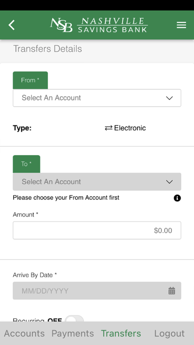 Nashville Savings Bank Screenshot