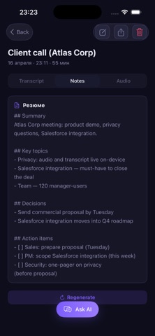 Wisp — Meeting AI Assistant iPhone screenshot