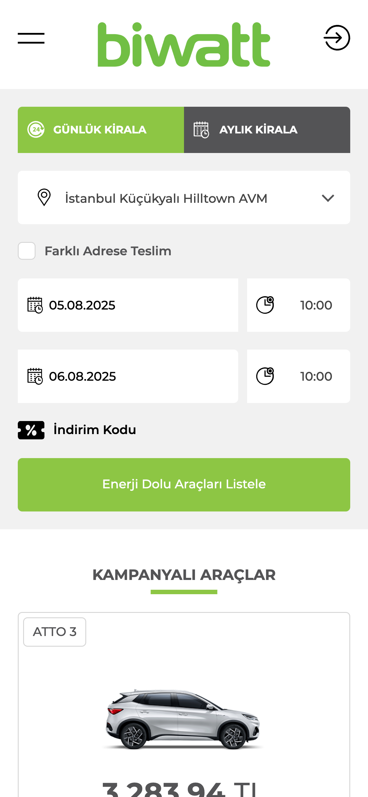 biwattr:Araç Kiralama