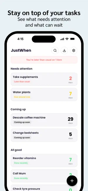JustWhen: calm task tracker screenshot 1