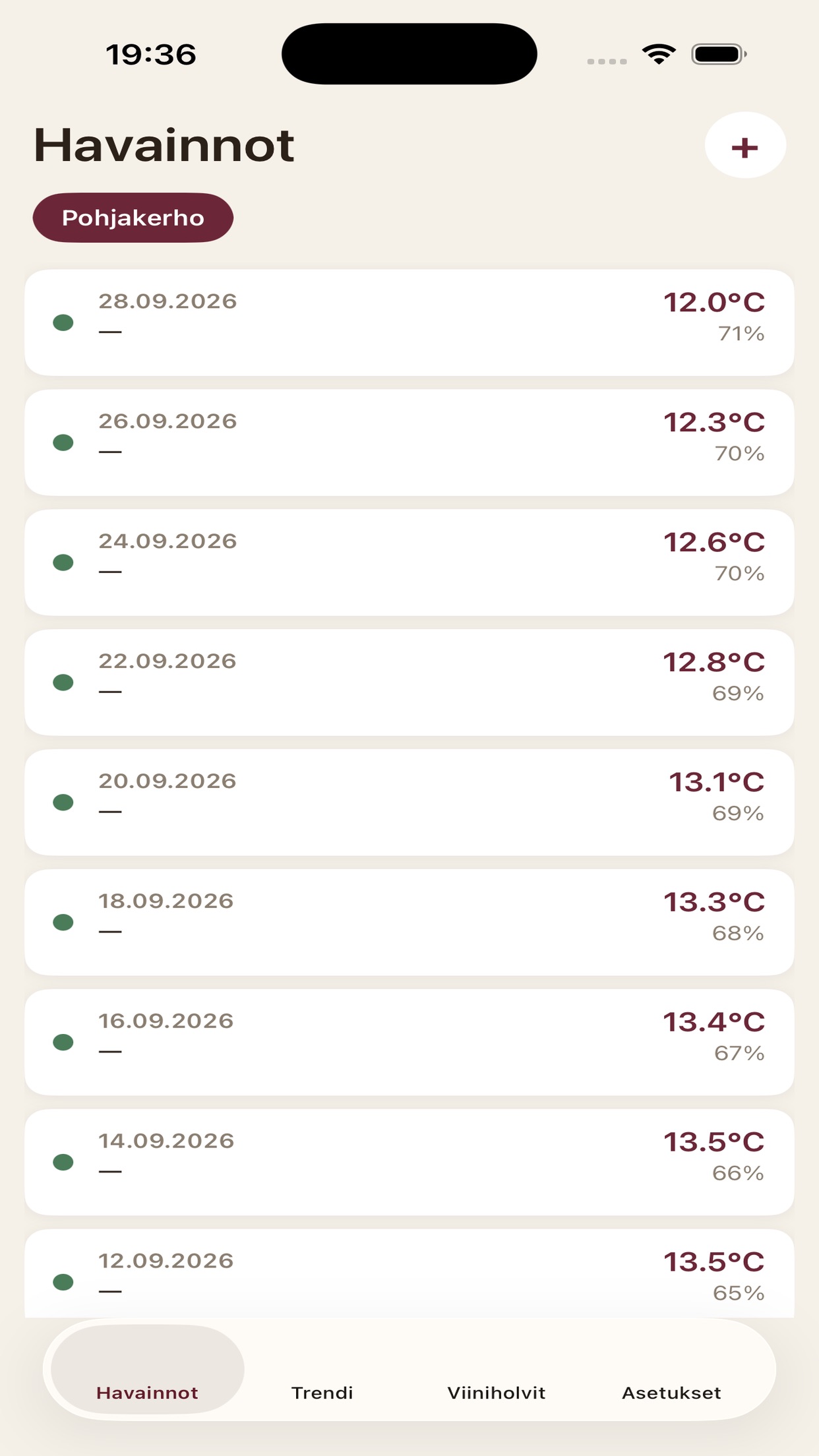 Screenshot 1 of cellarclimatelog