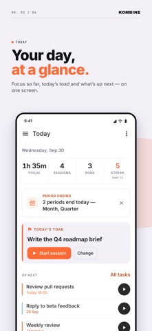 Kombine: Tasks & Pomodoro Screenshot 1 of 6
