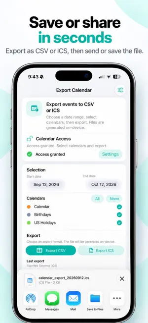 Export Calendar - CSV & ICS screenshot 4