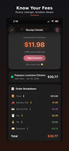 Upcharge -fee tracker iPhone screenshot