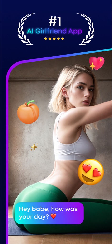 AI Girlfriend Sexy - Spicy GF - Questo strumento offre interazioni autentiche e giocose, visibili nel messaggio di chat "Hey babe, how was your day?" e nell'atteggiamento amichevole della compagna AI.