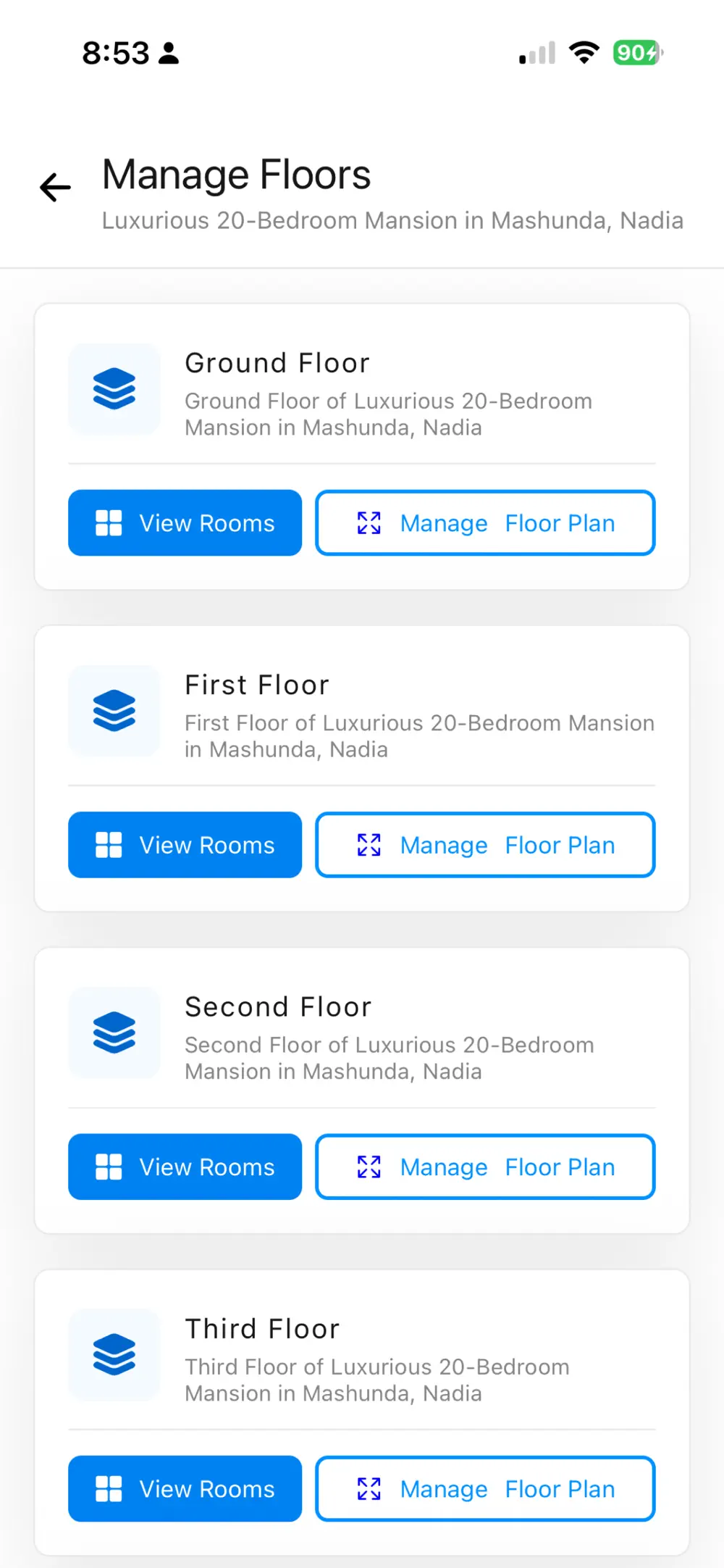Kaastel app - manage floors and rooms