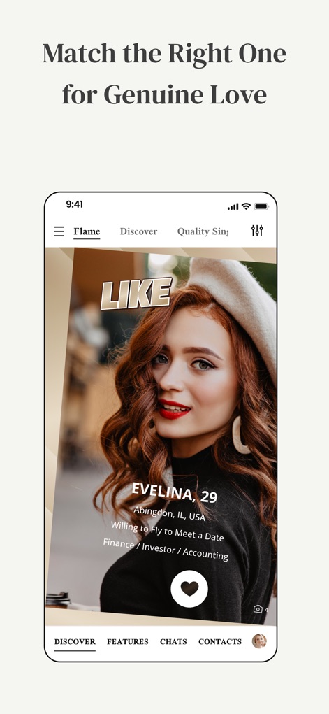 MM: Elite Premium Dating App - The app visually guides users with a clear "LIKE" overlay and an interactive heart icon, facilitating expression of interest for genuine connections.