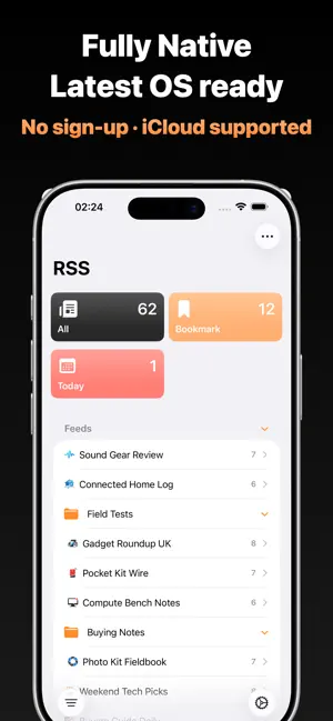 RSS - News & Article Reader iPhone screenshot 1