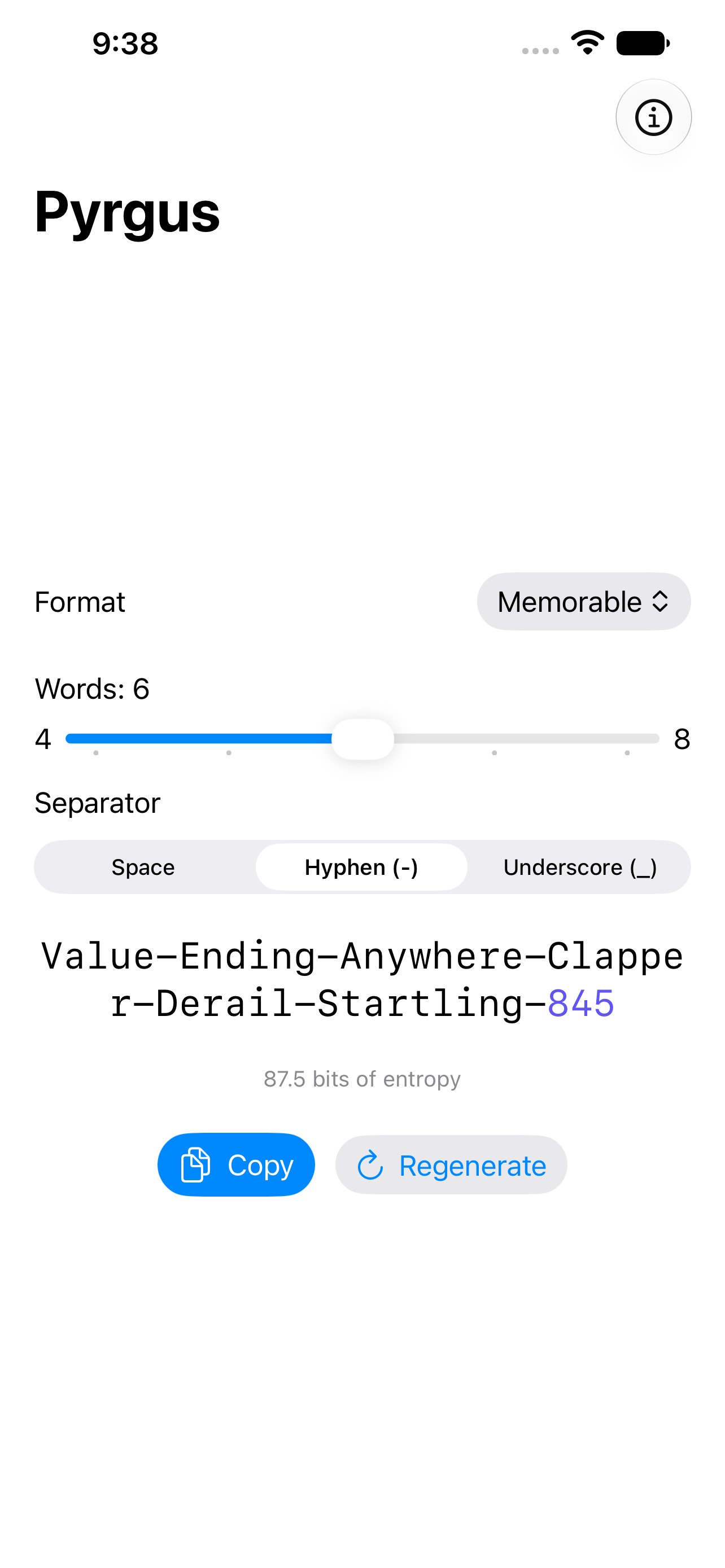 Screenshot 3 of Pyrgus: Password Generator