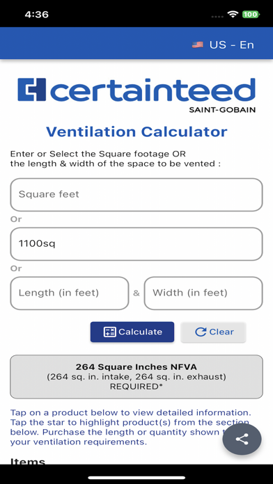 Roofing Ventilation Calculator Screenshot
