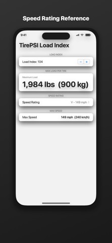 Tire Load & Speed Index のスクリーンショット