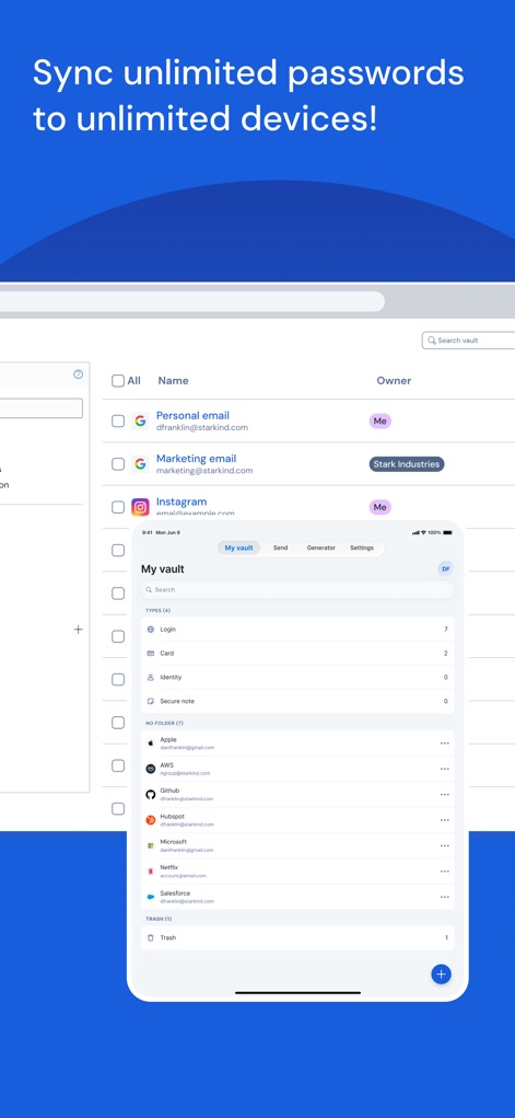 Bitwarden Password Manager - 本アプリは、無限のデバイス間でデータを同期し、モバイルアプリ上でログイン情報やカード情報を一元管理するほか、ウェブインターフェースで各エントリの所有者を確認できます。