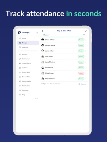 Presengo: Attendance Register iPad screenshot